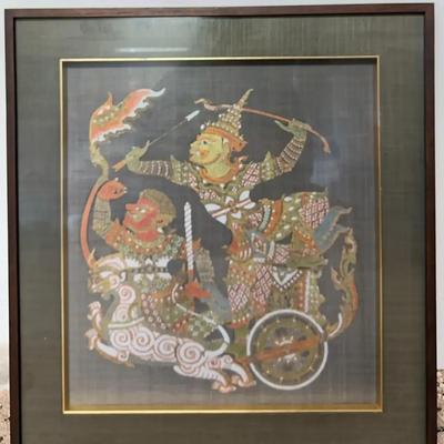 Framed Thai Silk Embroidery “Royal Chariot Warriors” – Traditional Bangkok Textile Art