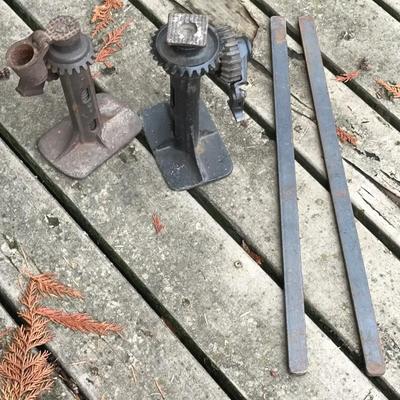 Mechanical Screw Jacks with Bars – Industrial / Farm Tools (Early–Mid 20th Century)