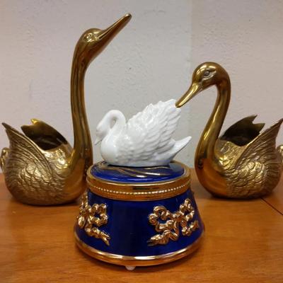 Brass Pair & Porcelain Music Box with Blue and Gold Base (c.1970s–1980s)