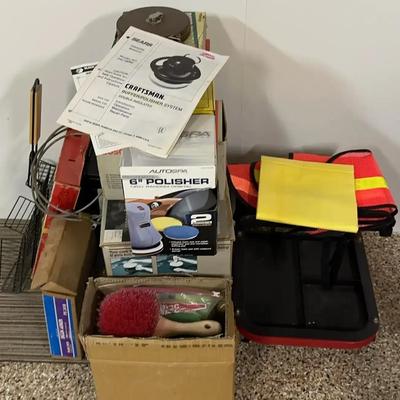 Garage & Auto Detailing Lot – Buffers, Polisher, Cleaning Brushes, and Safety Gear