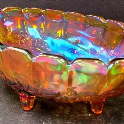 Carnival Glass Footed Fruit Bowl
