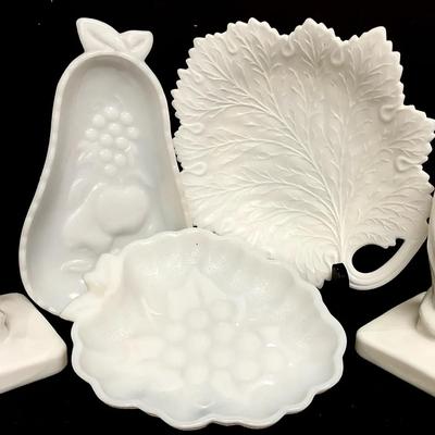 Vintage Milk Glass Dishes & Candlestick Holders