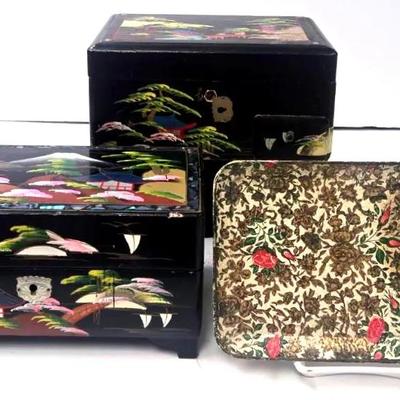 Japenese Black Laquer Musical Boxes