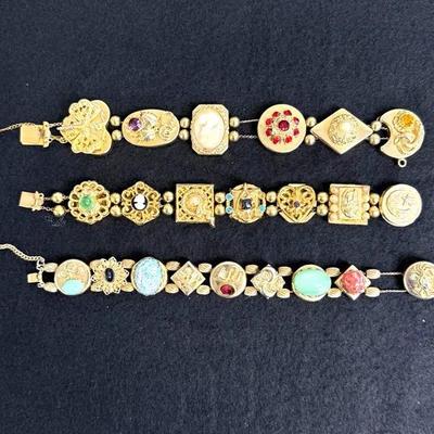 Vintage Victorian Revival Gold-Tone Slide Bracelets – Lot of 3