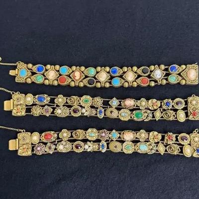  Vintage Victorian-Revival Slide Bracelets – Lot of 3 