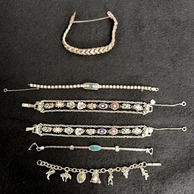 Vintage Silver-Tone & Southwestern Bracelet Lot – Turquoise, Rhinestones & Western Charms