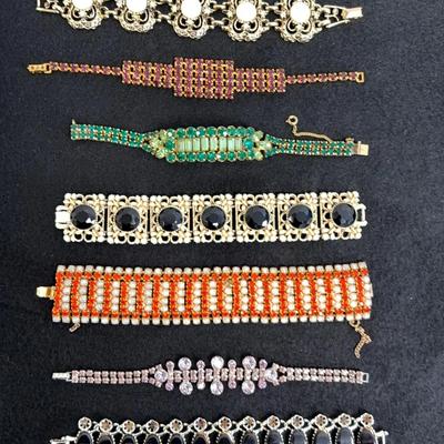 Vintage Rhinestone & Costume Jewelry Bracelet Collection – Multi-Color, Art Deco & Mid-Century Style