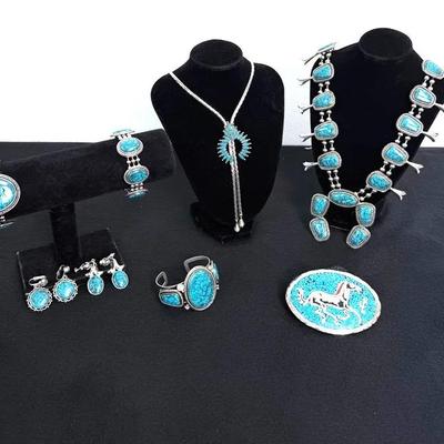 Goldette N.Y. Southwestern Turquoise-Style Jewelry Collection – Squash Blossom, Cuffs, Earrings & Bo