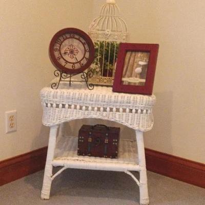 Wicker Table & Decorative Cage
