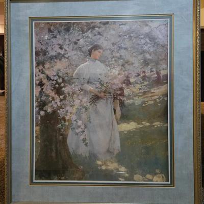 Framed Woman With Flowers Print