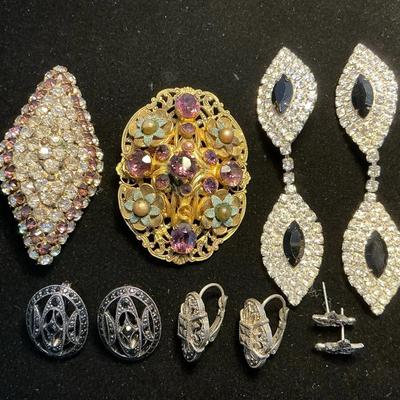 Vintage Rhinestone Brooch & Earrings, Monet Earrings & More  