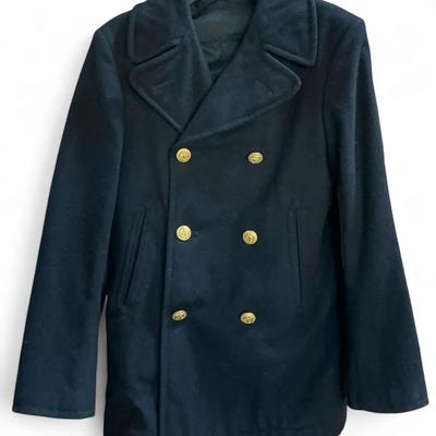 Men’s Navy Enlisted Size 34R Wool Overcoat 