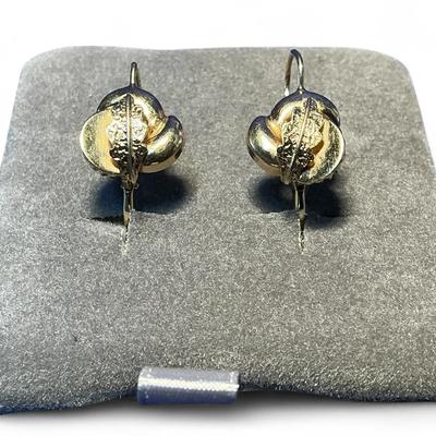 14k Gold Italy Leaf Lever Back Earrings (3.5 Grams)