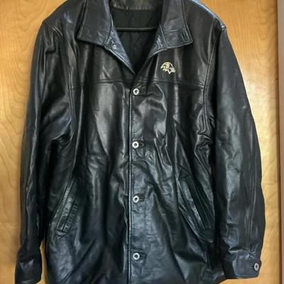Reebok Classic NFL Ravens Black Leather Jacket Mens Large