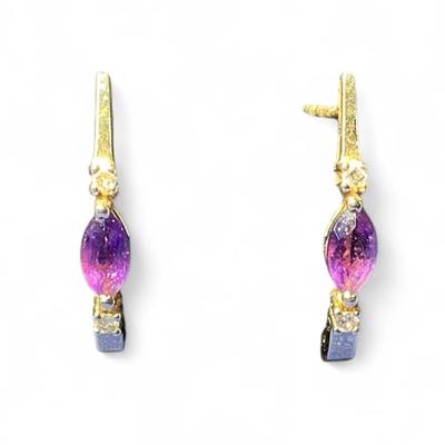 14k Gold Diamond Gemstone Earrings (1.79 Grams)