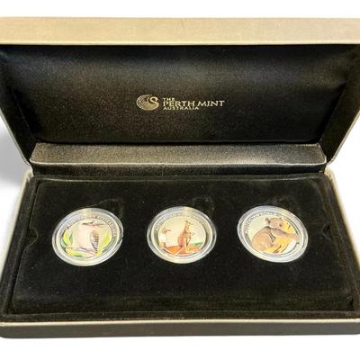 Three Perth Mint Australian Kookaburra .999 Silver Half-Dollars 