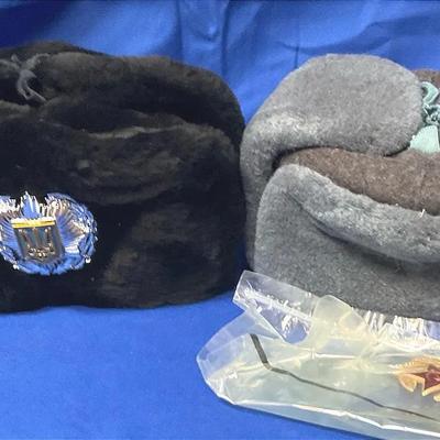 Two Russian Army Artificial Fur Hats