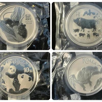 Australian & Chinese .999 Silver Coins - Koala, Mouse, Panda, Pig 