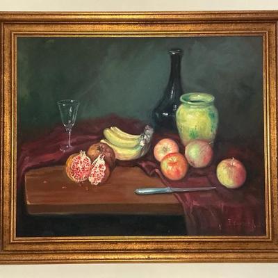 Fruit Still Life Painting in Wood Frame 31"h x 36.5"w