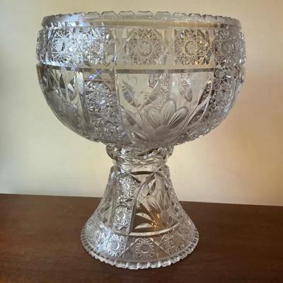 American Brilliant Cut Glass Hobstar Footed Bowl 