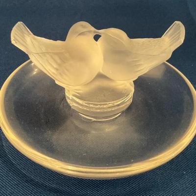 Lalique Crystal Lovebirds Trinket Ring Dish