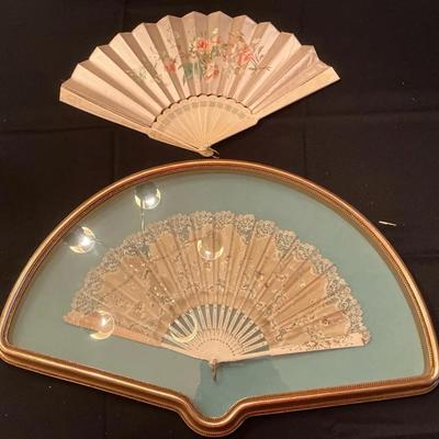 Vintage Hand Fans, One Framed
