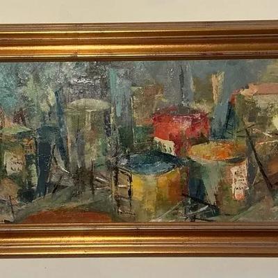 Abstract Barrels Pinting Gold Pinted Frame 13.75"h X 38"w