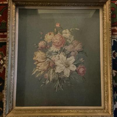 Floral Needlepoint in Ornate Frame