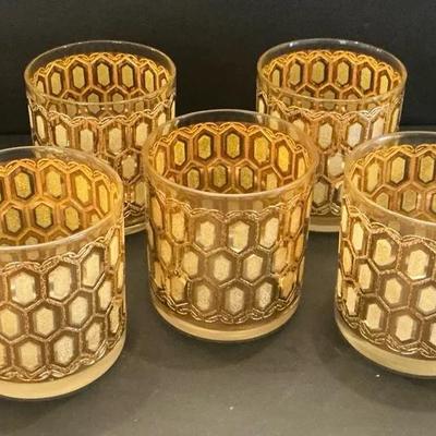 West Virginia Glass Madrid Gold Hexagon Short Glasses