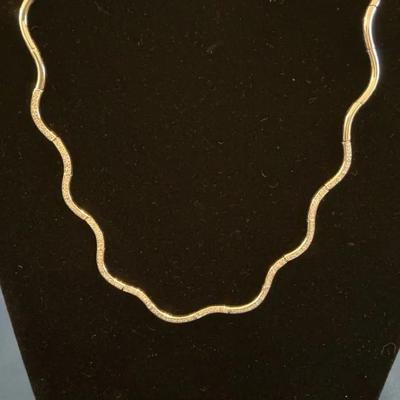 14kt White Gold Pave Set Wave Omega Necklace With Earrings 