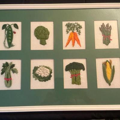 Vegetable Framed Crewel Piece 17.25"h x 25.25"w