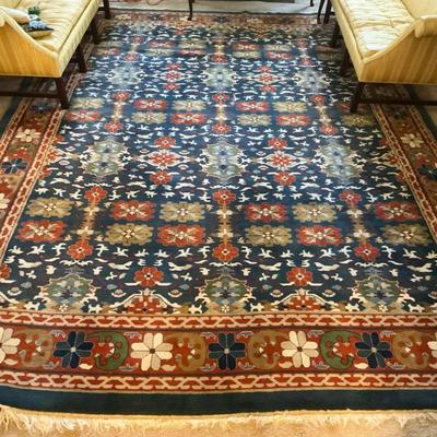 Agrippa Blue Red Floral Pattern Wool Rug 10ft x 14ft Made in India