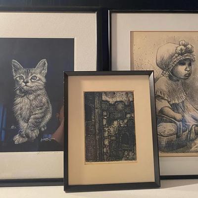 Vintage Art Prints Including Signed “La Nina Con Canasta” By Fanny Rabel