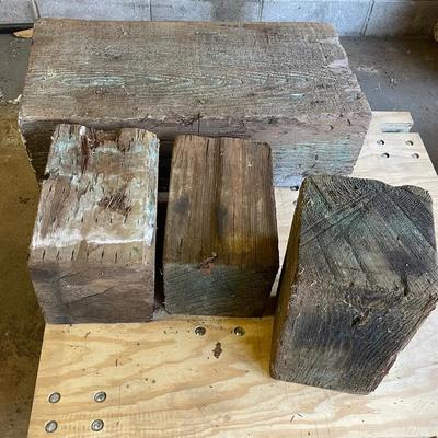 Four Large Wood Blocks Weathered Wood Pieces 