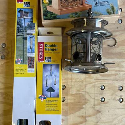 Bird Feeder Lot Pole Double Hanger Pole Extended Redwood Weather Resistant Solar