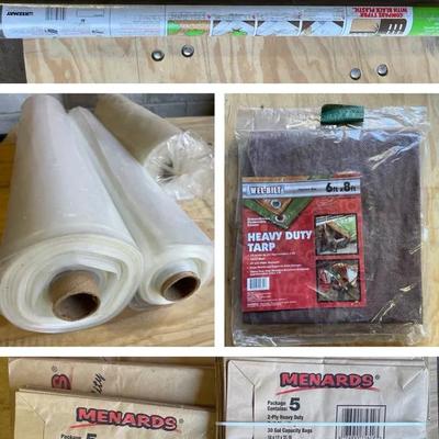 Landscaping Fabric Weed Barrier Heavy Duty Tarp Stakes Plastic Film Sheeting Leaf Disposal Bags 
