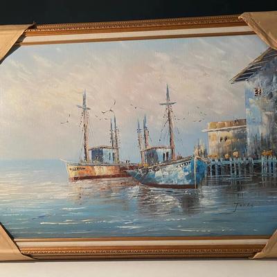 Original Large Nautical Oil Painting By Jones