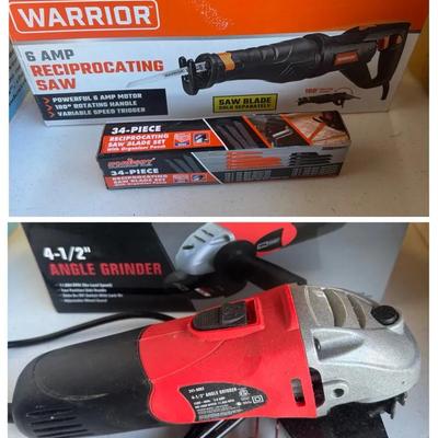 Warrior 6 Amp Reciprocating Saw, Tool Shop 4-1/2" Angle Grinder, Blades