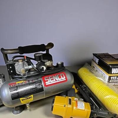 Seneca Air Compressor 1HP, Stanley Bostitch Nailer, Craftsman Stapler, & Utility Pump