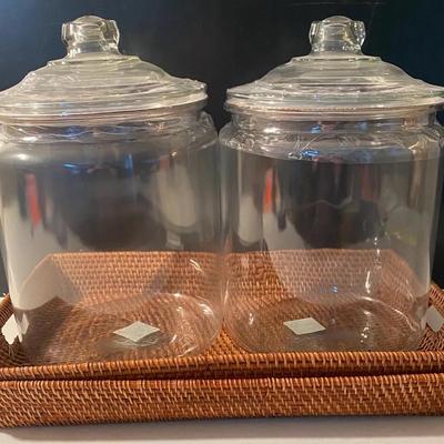 Wooden Woven Trays & New Large Glass Jars