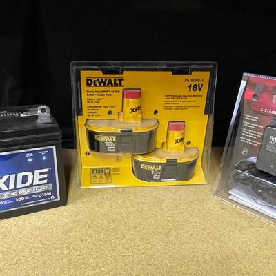 Batteries - Lawn/Garden, Dewalt 18V 2pk, & 12V 1.2A Float Charger 
