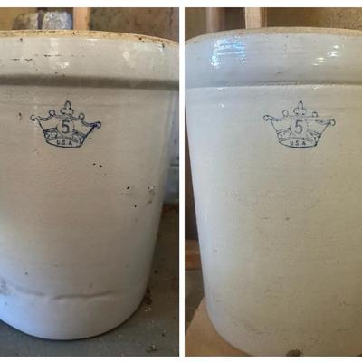 2 Vintage Robinson Ransbottom (RRP) 5-Gallon Blue Crown Stoneware Crock