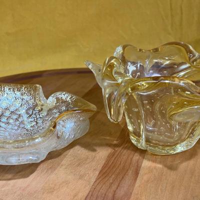 Vintage Murano glass leaf ashtray and free-form bowl