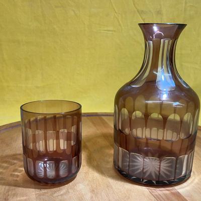 Vintage amethyst cut glass carafe and tumbler set