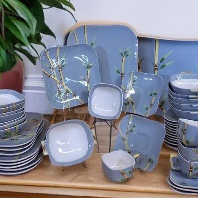 45 Pc Vintage Weil Ware “Bamboo” Hand-Decorated California Pottery Dinnerware Set