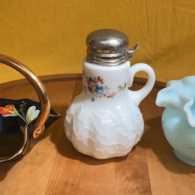 Collection of decorative ceramic and milk glass items