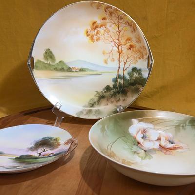 Vintahe hand-painted porcelain decorative plates and bowl  