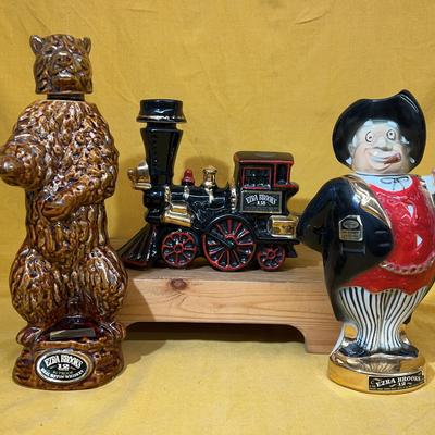 Collectible Ezra Brooks ceramic whiskey decanters