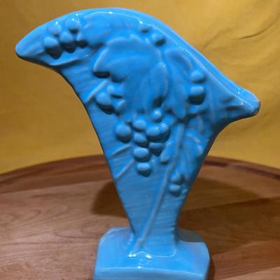 Vintage light blue McCoy pottery Grapevine Fan Vase