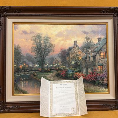 Thomas Kinkade “Lamplight Lane – The Brooke Windermere and Cottage Row at Dusk” Limited Edition Fram